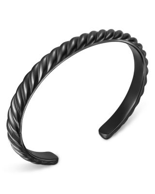 Men's Sculpted Cable Cuff Bracelet in Black Titanium, 7mm