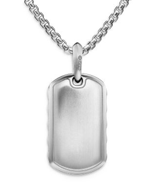 Men's Sculpted Cable Tag in Sterling Silver with Diamonds, 27mm