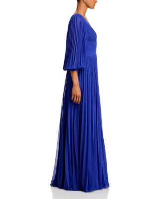 Chiffon Pleated V Neck Gown