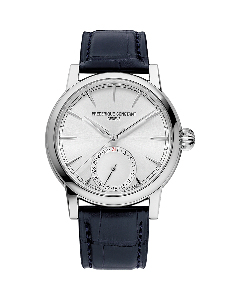 Frederique Constant Men's Swiss Automatic Classic Date Manufacture Blue Leather Strap Watch 40mm In Silver/blue