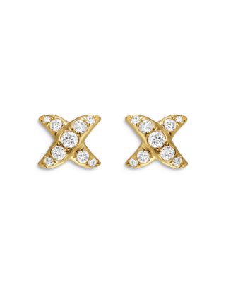 Crossover X Stud Earrings in 18K Yellow Gold with Diamonds, 6mm
