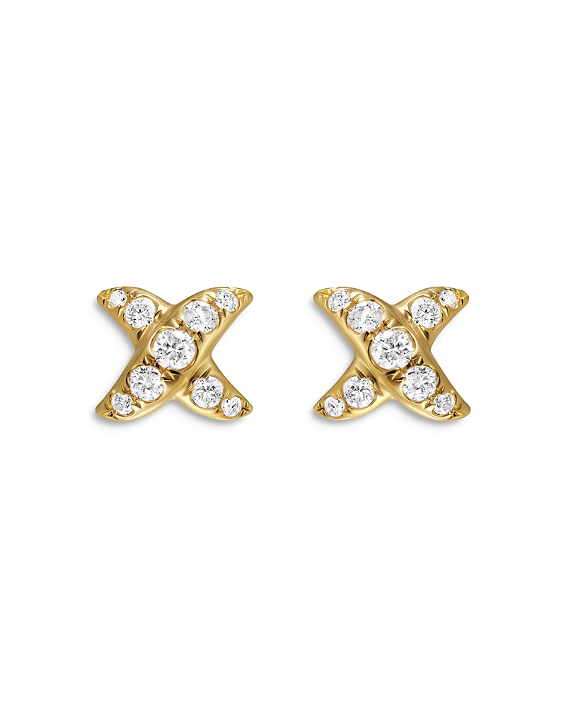 David Yurman Crossover X Stud Earrings in 18K Yellow Gold with Diamonds, 6mm
