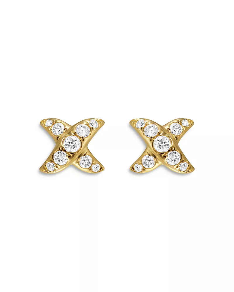 David Yurman Crossover X Stud Earrings in 18K Yellow Gold with Diamonds, 6mm