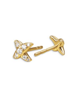 Crossover X Stud Earrings in 18K Yellow Gold with Diamonds, 6mm