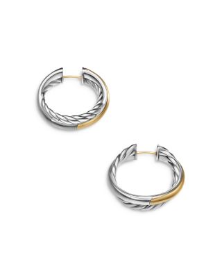 Crossover Hoop Earrings in Sterling Silver with 14K Yellow Gold, 22.4mm