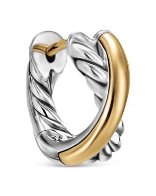 Crossover Huggie Hoop Earrings in Sterling Silver with 18K Yellow Gold, 12.4mm