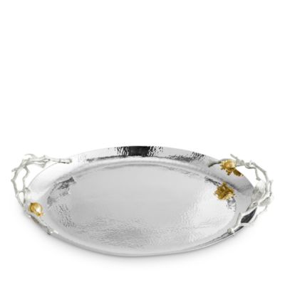 Pomegranate Silver and Gold Tone Oval Tray