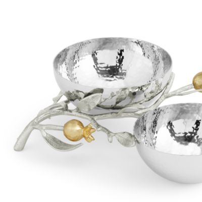 Pomegranate Silver and Gold Double Bowl