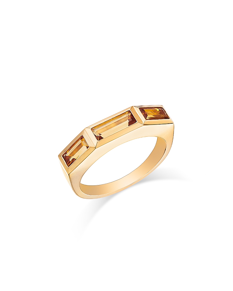 Shop Bloomingdale's Fine Collection Citrine Emerald Cut Three Stone Ring In 14k Yellow Gold In Orange/gold