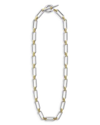 18K Yellow Gold & Sterling Silver Signature Caviar Diamond Station Link Collar Necklace, 18"