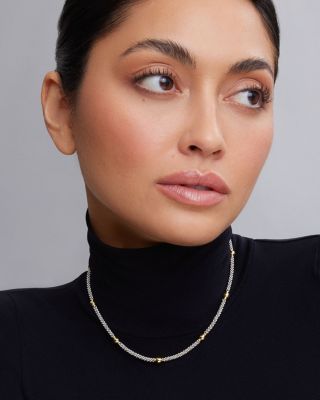 18K Yellow Gold & Sterling Silver Signature Caviar Bead Link Station Collar Necklace, 16"