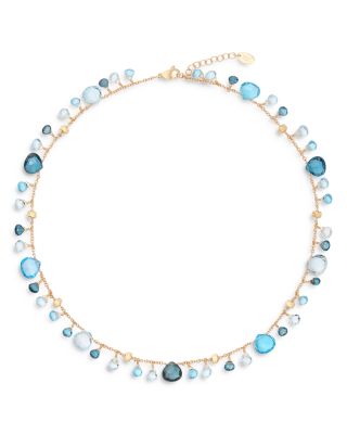 18K Yellow Gold Paradise Topaz London Blue & Swiss Blue Topaz Dangling Collar Necklace, 16.5-18"