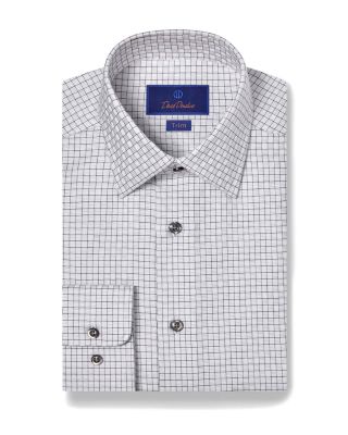 David Donahue - Cotton Dobby Box Check Trim Fit Dress Shirt