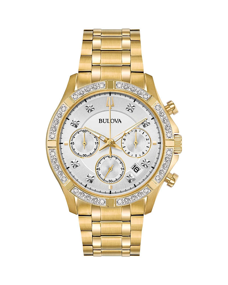 Bulova Diamond Mens Gold Tone Stainless Steel Bracelet Watch 98e113 In Silver/gold