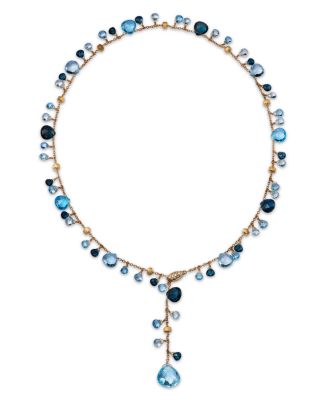 Marco Bicego - 18K Yellow Gold Paradise Topaz Swiss Blue Topaz, London Blue Topaz & Diamond Lariat Necklace, 17.25"