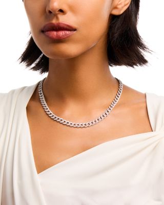 18K White Gold Classic Chic Diamond Link Necklace 16", 6.87 tcw