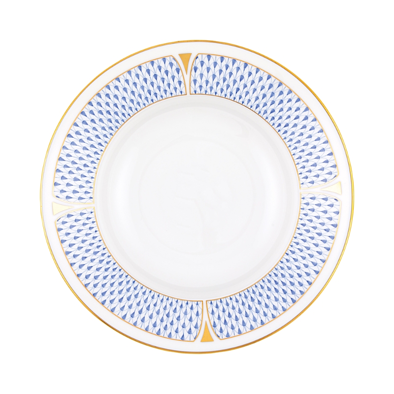 Herend Art Deco Blue Rim Soup Plate In Blue
