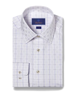 David Donahue - Cotton Sateen Dobby Check Trim Fit Dress Shirt