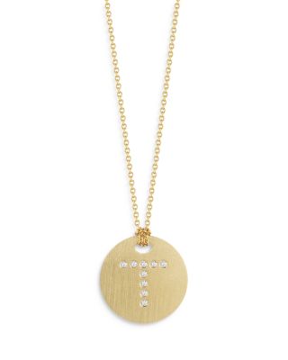 Roberto Coin - 18K Yellow Gold Tiny Treasures Diamond Initial T Disc Pendant Necklace, 16-18"