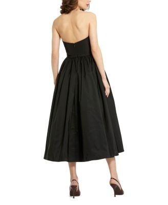 Strapless Faille A-Line Rose Detailed Midi Dress