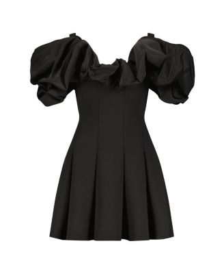  Crepe Godet Hem Mini Dress with Faille Ruffle