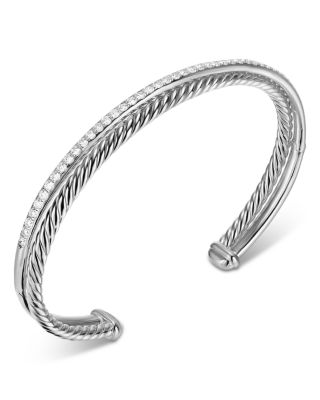 Crossover Two Row Bracelet in Sterling Silver with Diamonds, 6mm