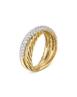 Crossover Two Row Ring in 18K Yellow Gold with Diamonds, 7.5mm