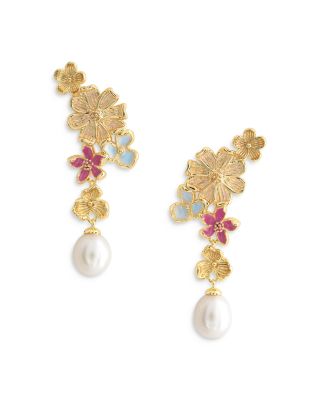 Wildflower Cultured Pearl Drop Earrings