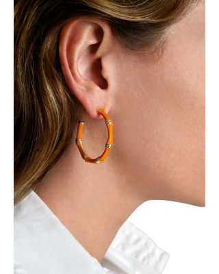 Enamel Bamboo Shaped Hoop Earrings