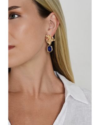 Lapis Oval Bead Drop Earrings
