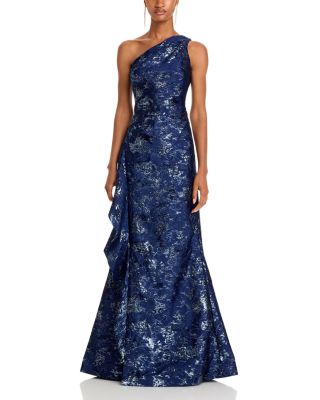 Metallic Jacquard One-Shoulder Gown