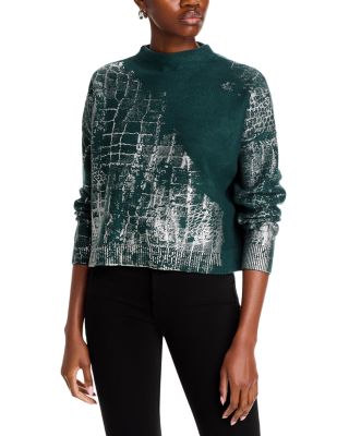 Adrienne Landau - Crocodile Foil Print Funnel Neck Sweater