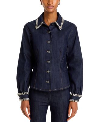 トップス septem Cinq à Sept Autumn Rhinestone Trim Denim Top | Bloomingdale's