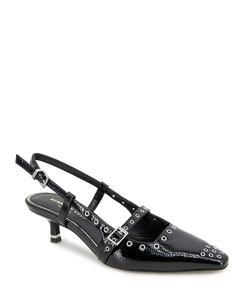 Kenneth Cole Martha Eyelet Slingback Kitten Heel Pump In Black Pate