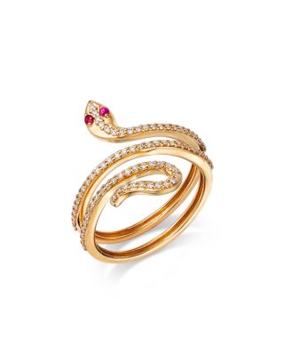 Moon & Meadow - 14K Yellow Gold Italy Ruby & Diamond Snake Wrap Ring - Exclusive