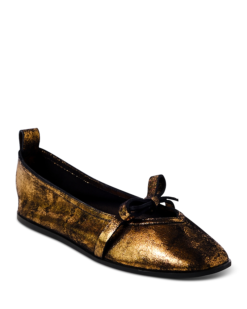 Shop Free People Women's Mania Bow Flats In Bronze Age Metallic