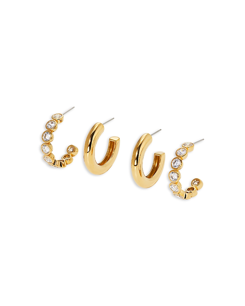 NADRI POLISHED CUBIC ZIRCONIA BEZEL SMALL HOOP EARRINGS, SET OF 2