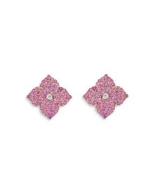 PIRANESI - 18K Rose Gold Small Fiore Earrings with Pink Sapphires and Diamonds