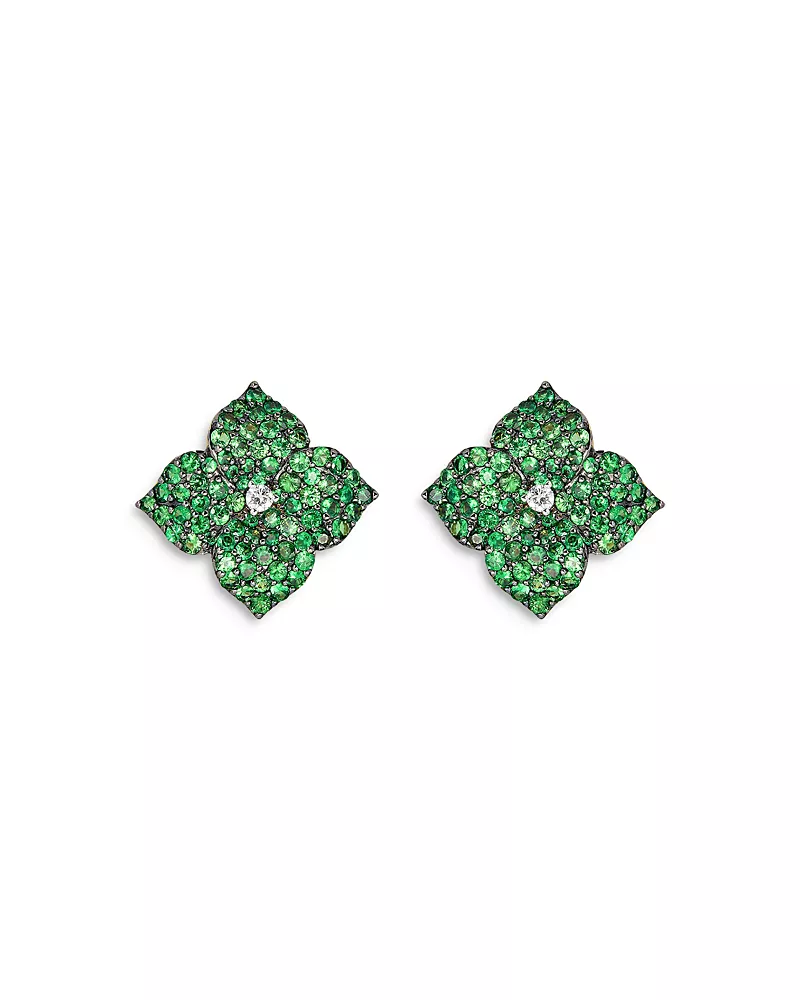Piranesi 18K Yellow Gold Large Fiore Earrings with Green Tsavorite Garnets and Diamonds
