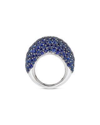 18K White Gold Dome Blue Sapphire Pav&eacute; Large Statement Ring