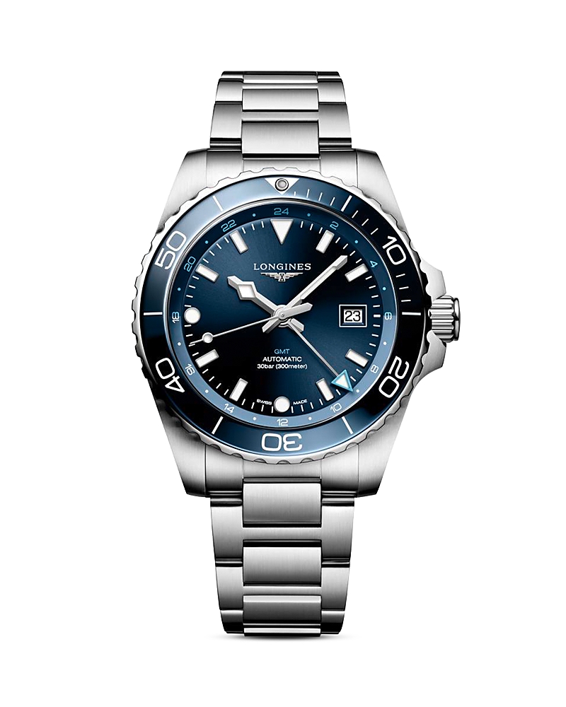 Longines Men's Swiss Automatic Hydroconquest Gmt Stainless Steel Bracelet Watch 43mm In Blue/silver