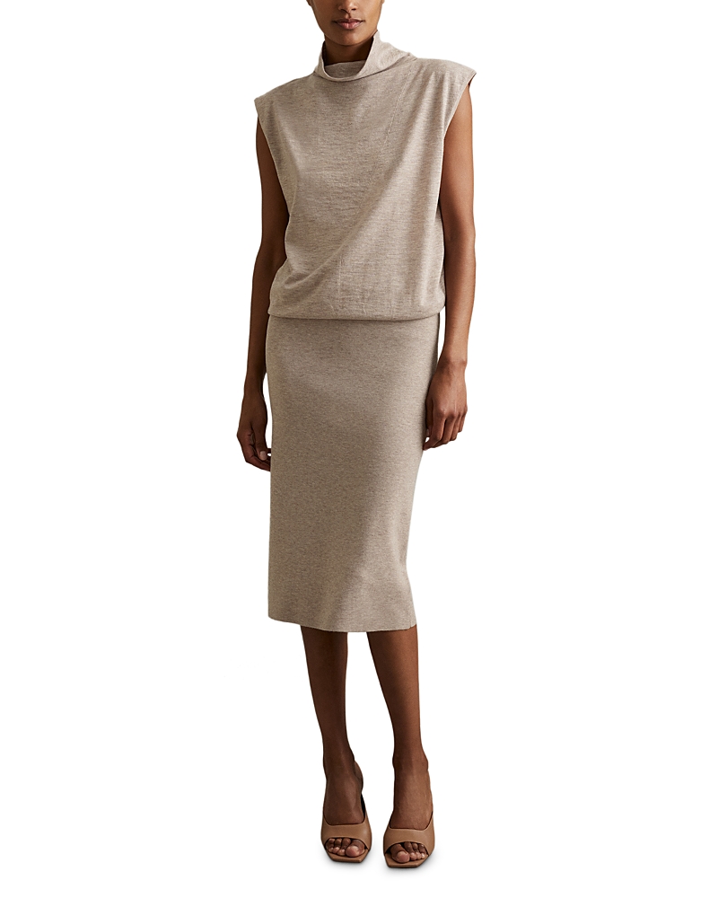 Reiss Neutral Petite Knitted Wool-cashmere Blouson Top Midi Dress In Neutral