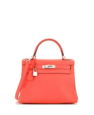 Pre-Owned Hermes Kelly 28 Handbag Pink Clemence with Palladium Hardware