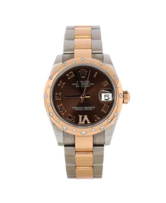 Pre-Owned Rolex - Oyster Perpetual Datejust Chocolate Brown Automatic Watch in Stainless Steel and Rose Gold with Diamond Scattered Bezel and Diamond VI Numeral 31mm