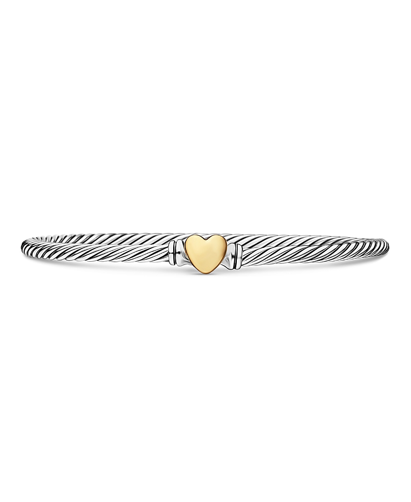 Cable Collectibles Heart Bracelet in Sterling Silver with 18K Yellow Gold, 3mm