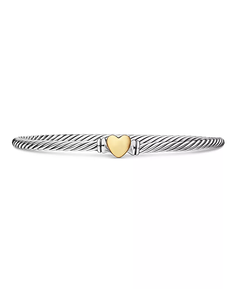 Cable Collectibles Heart Bracelet in Sterling Silver with 18K Yellow Gold, 3mm