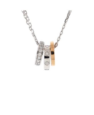 Pre-Owned Cartier - Love 3 Ring Pendant Necklace 18K Rose Gold and 18K White Gold with Diamonds