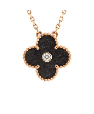 Pre-Owned Van Cleef & Arpels Vintage Alhambra Pendant Necklace 18K Rose Gold and Silver Obsidian with Diamond
