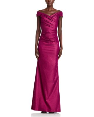 Stretch Metallic Taffeta Off-the-Shoulder Gown