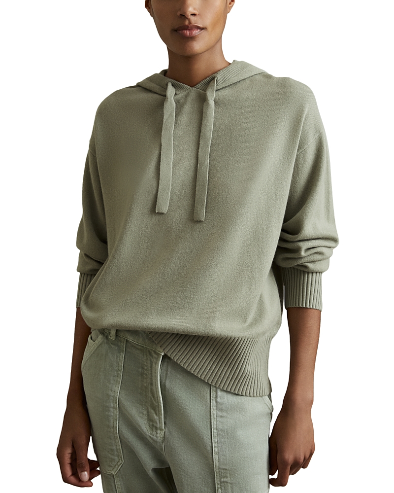 Reiss Sage Sammie Wool Blend Drawstring Hoodie With Cashmere In Sage